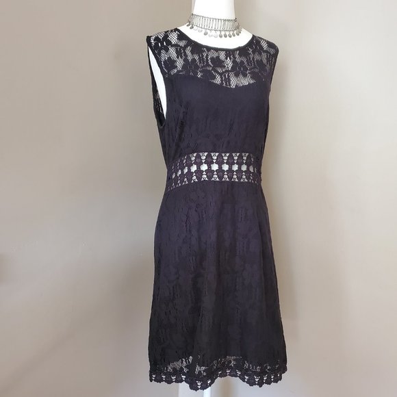 Free People Black Lace Waist Cutout Shift Dress Size M - Picture 6 of 16